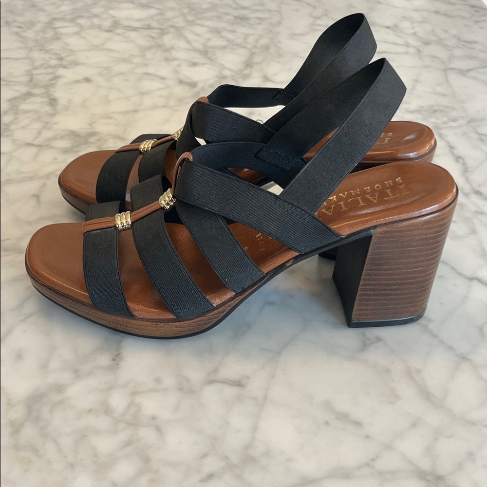 Italian Shoemakers Black and Brown Heeled Sandals Size 8.5